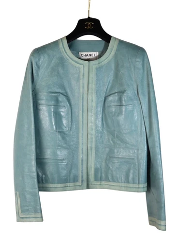 Giacca da motociclista vintage Chanel in pelle blu