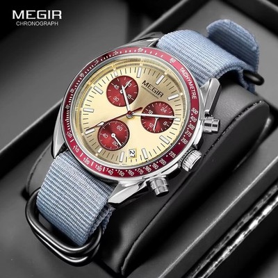 44MM MEGIR Quartz Luxury Men's Sport Watch 30M Waterproof Diver Nylon Band NEW