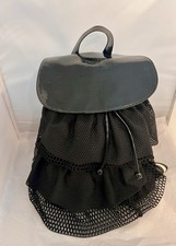 Steve Madden Little Black Dress Mesh Lace Ruffled Vinyl Fashion Backpack Bag EUC