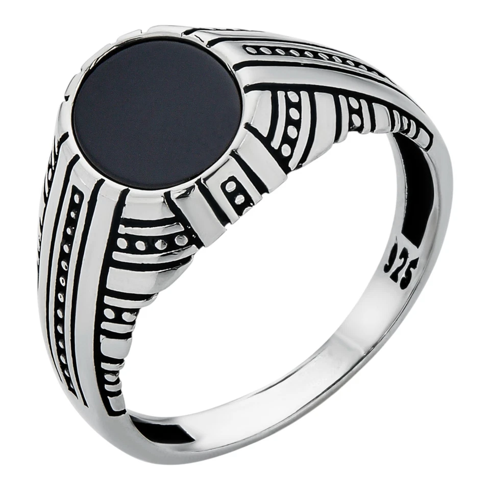 Anillo de plata esterlina 925 maciza de ónix negro real para hombre - nativo americano navajo