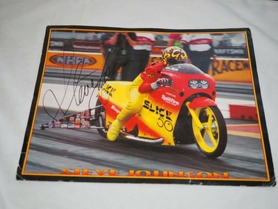 STEVE JOHNSON autographed  NHRA Slick 50 Photo Photo stat Card 8.5'' x 11''