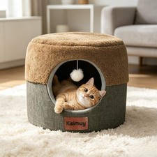 2-in-1 Cat Bed Cave, Cozy Covered Cat Beds for Indoor Cats,Pet Bed Brown