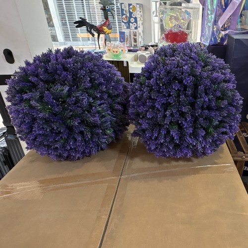 Artificial Lavender Topiary Ball Purple Green Plastic Set of 2