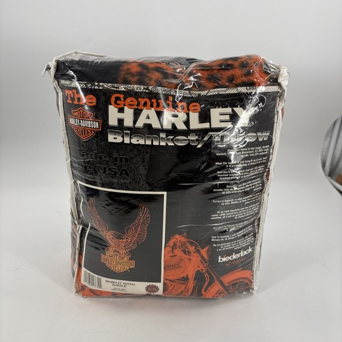 Vintage Biederlack Harley-Davidson Blanket Throw Eagle 60x80 Made In USA
