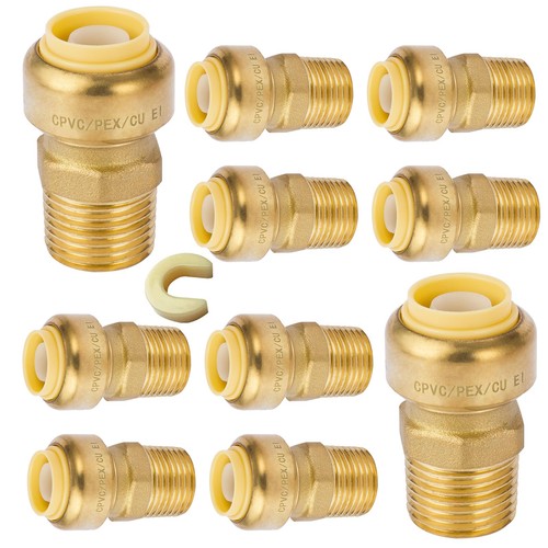 10 PCS 1/2" MNPT x 1/2" Push Fit Male Adapter Brass PEX Copper CPVC PF021
