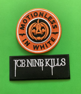 BEWEGUNGSLOS IN WEISS ICE NINE KILLS QUALITÄT BESTICKTE PATCHES x 2