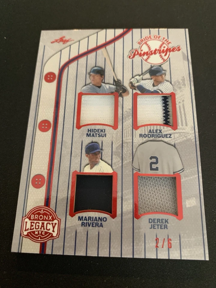 2025 Bronx Legacy Quad GU Patch- Jeter Rivera A-Rod Matsui Jeter # Match 2/6 Red - Image 3 of 4