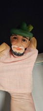 Vintage Bearded Man Hand Puppet Green Hat Pink Striped Shirt Cloth Character...