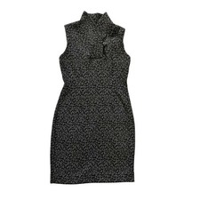 Calvin Klein Black Grey Leopard Print Mock Neck Sleeveless Sheath Dress Women's