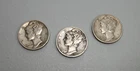 Lot Of 3 Mercury Dimes 1942, 1944,1945 90% Silver Circulated US Coins