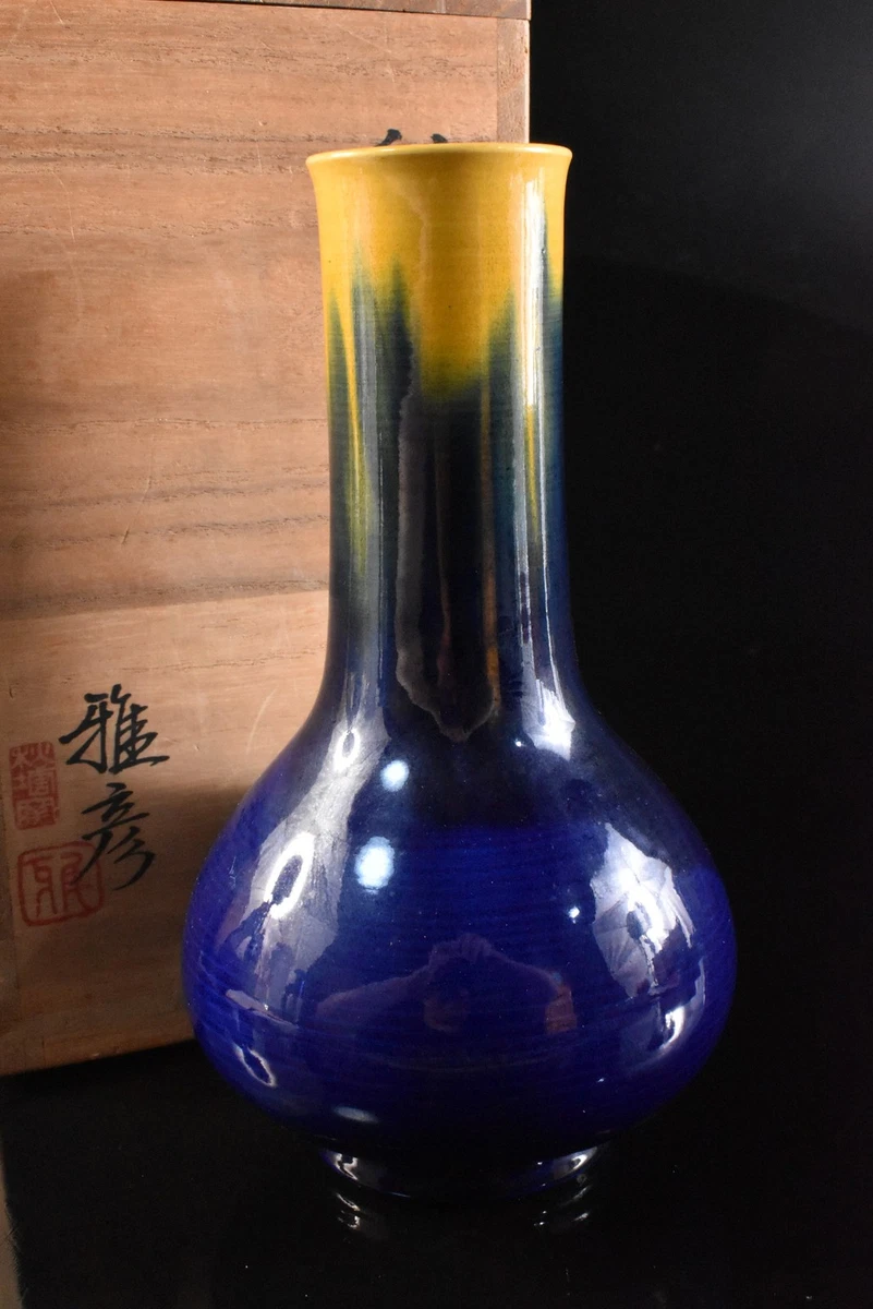 蓝色陶瓷日本古董花瓶| eBay