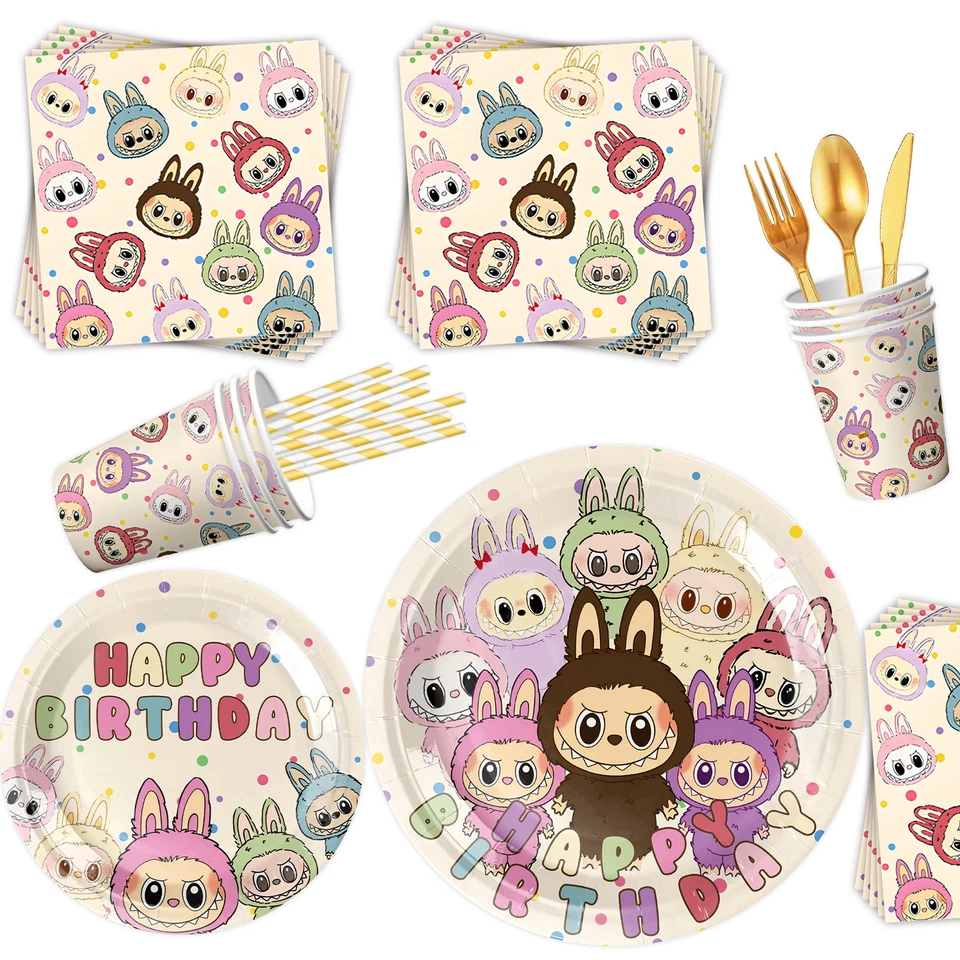 L𝘢𝘣𝘶𝘣𝘶 Party Decorations Set for Kid Happy Birthday Banner Tableware Napkin - Image 2 of 4