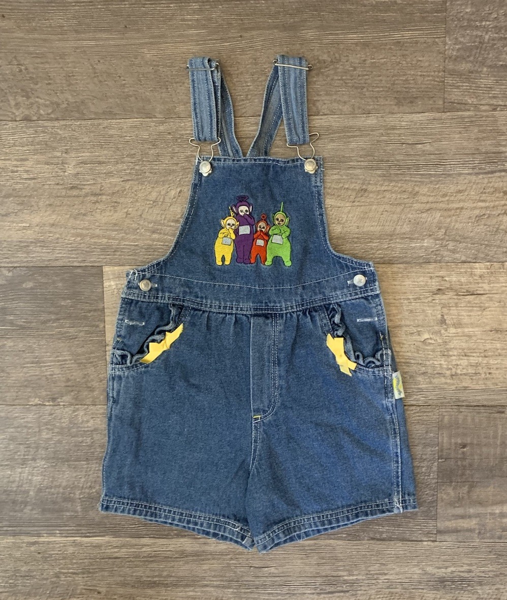 Vintage 90s Teletubbies Denim Overalls Size 5 1998 Embroidered