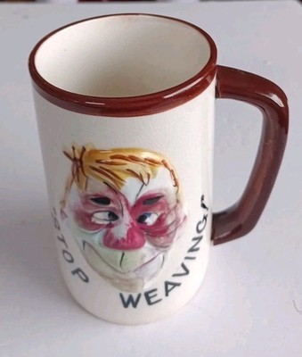 Enesco Japan Bar Pub Beer Mug Cocktail Cup ''Stop Weaving !''Drunk Face 3D Vintage