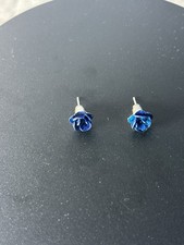Pair of Blue Sparkly Rose Flower Stud Earrings for Pierced Ears