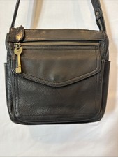 Black Leather Crossbody Bag Medium Size 75082 Fossil Key Excellent Condition
