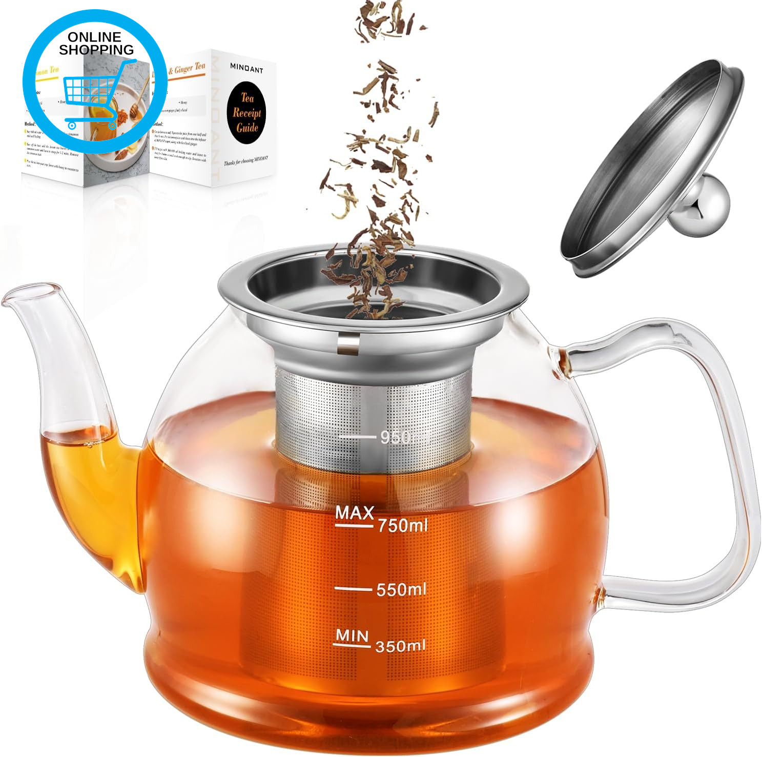1000 Ml Glass Teapot, Glass Teapot with Infuser, Tea Pot for Blooming/Loose Tea,