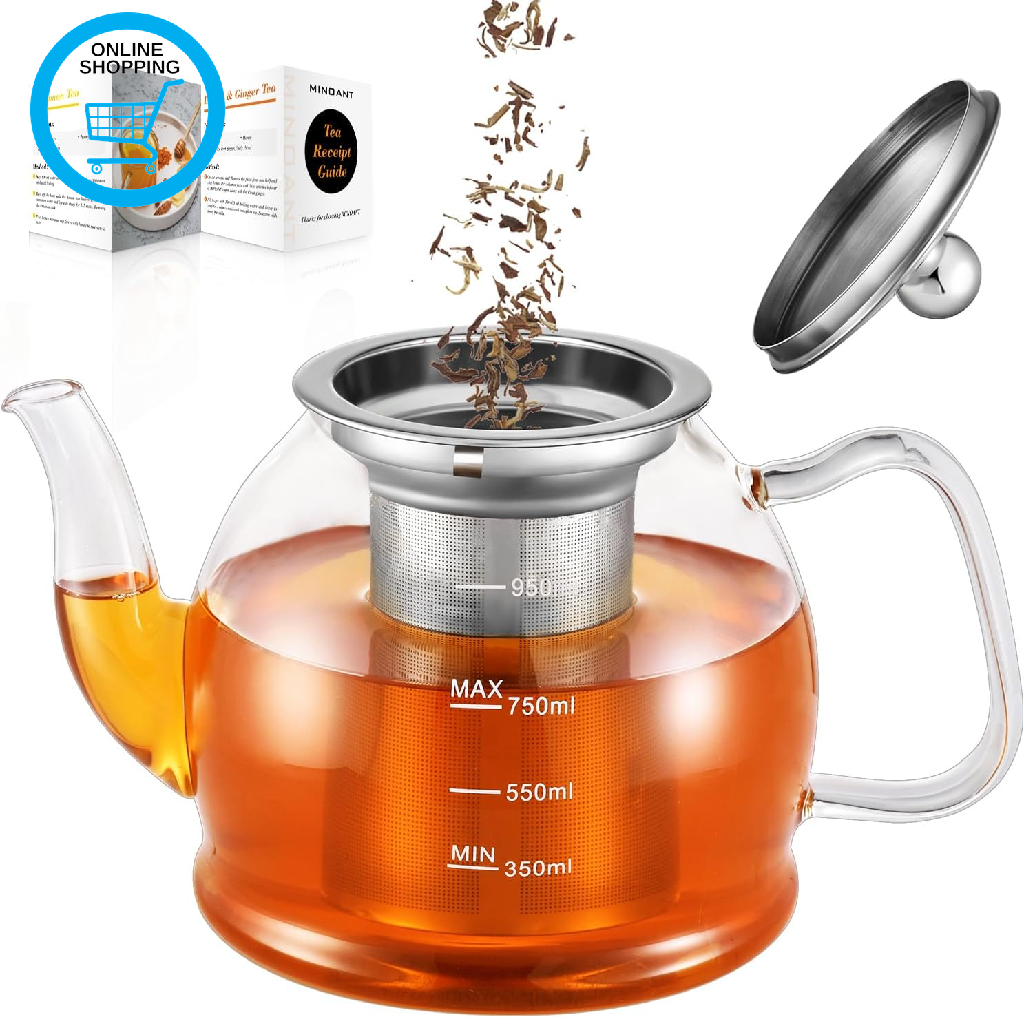 1000 Ml Glass Teapot, Glass Teapot with Infuser, Tea Pot for Blooming/Loose Tea,