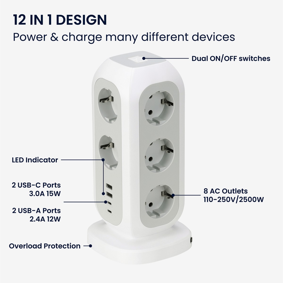 VIMAR FP00533.C.B Presa Multipla Con Interruttore Luminoso E Limitatore Di Sovratensione, 3 - Foto 8