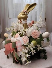Shabby Cottage Blush Pink Roses Gold Rabbit E...