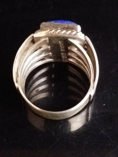 Men's Size 11 Blue Lapis Sterling Silver Navajo Signed Ring Cecil Atencio - Picture 4 of 12