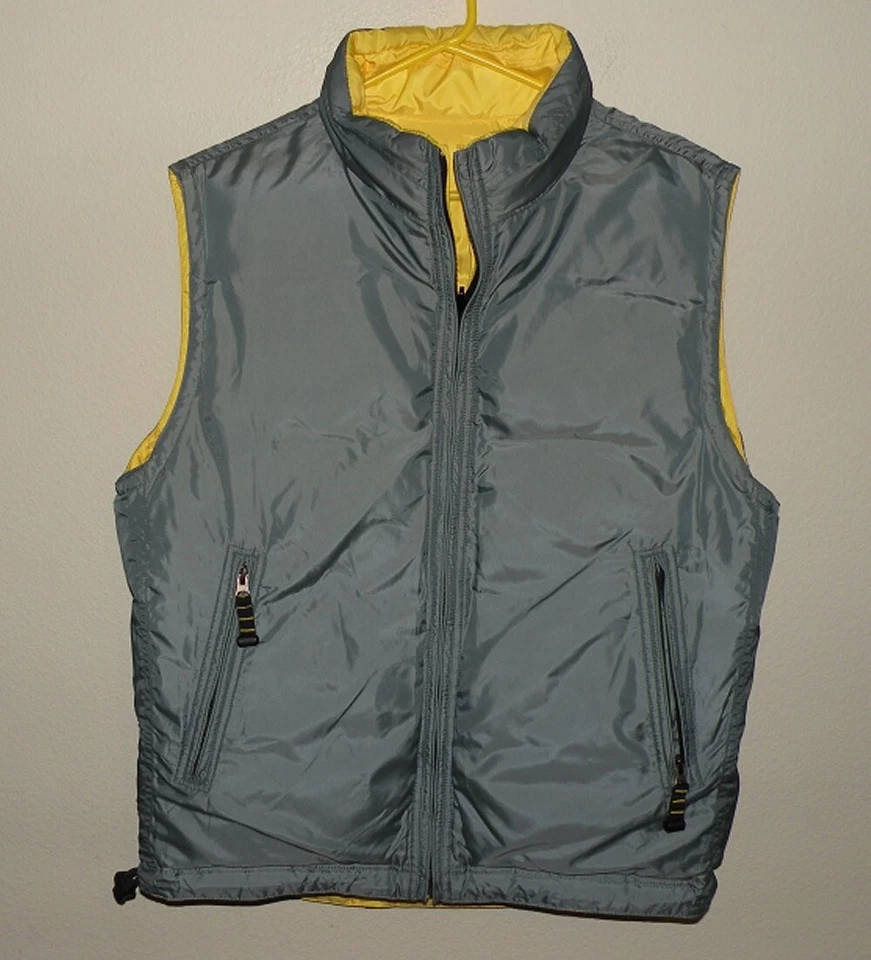 Chaleco acolchado GAP para hombre medio relleno amarillo gris reversible Foto 2 de 3