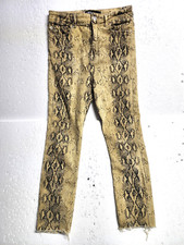 Zara Pants Women Size 4 Jeans Brown Snake Skin Pattern Stretch Raw Hem Casual