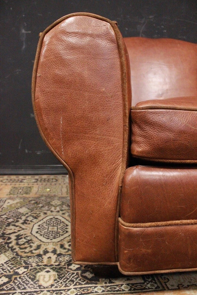 Splendida poltrona provenienza Inghilterra UK bergere pelle marrone chiaro - Immagine 3 di 4