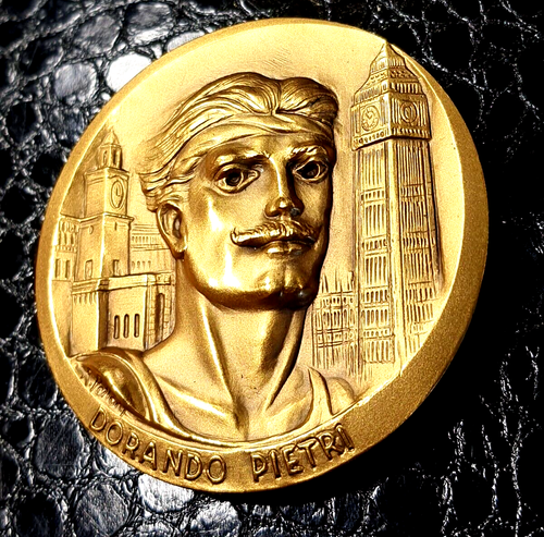 1908 Olympic London The Biggest Tragedy of Italy Gold plated bronze medal 60mm - Picture 4 of 4
