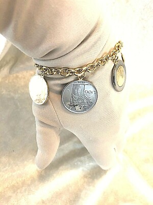 ITALIENISCHES SILBER LIRE MÜNZ CHARM ARMBAND 18K VERGOLDET STERLINGSILBER (M1726-21