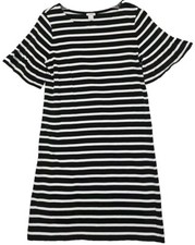J. Crew ~Woman Size M~ Black/White Striped Knit Bell Sleeve Shift Dress Casual.