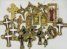 20 Vintage Holiday Cross Ornaments Christmas Easter Ornate Gold Resin Crosses