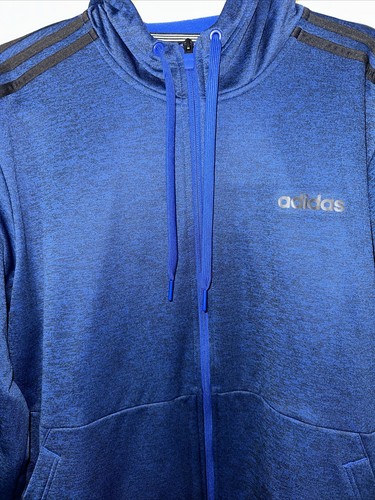 Adidas Para Hombre Grande Cremallera Sudadera con Capucha Chaqueta Bolsillos Azul Mármol Brazo Rayas Usada en Excelente Condición - Imagen 2 de 8