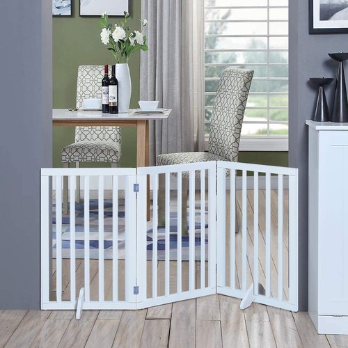 3/4 Panels Folding Pet Gate Freestanding Wooden Dog Fence Safety Barrier Divider - Picture 15 of 35