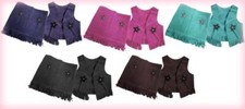 Pink Pur Teal Brn Blk Halloween costume Western Cowboy Kid Youth Vest Skirt S XL