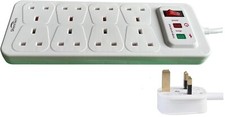 Image of 8 Way Gang Surge Protected 1M Extension Lead Switch BS1363 UK Plug Wall Mount