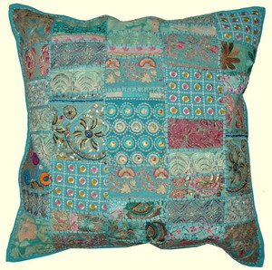 On Sale 24x24 Indian Patchwork Pillow Cover Blue Bohemian Pillow
