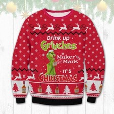 Bg Makers Mark Drink Up Grinches Ugly Sweater Size Xs-5Xl