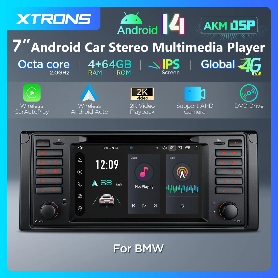 7" Android 14 Autoradio 4G+64GB 8-Kern 4G DSP GPS Gyroscope Navi Für BMW E39 M5 - Bild 2 von 4