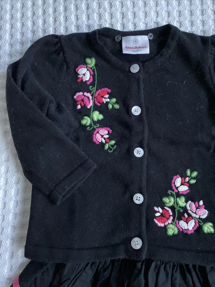 Hanna Andersson 90 Negro Floral Folk Suéter Conjunto Falda Desmontable Piel Sintética Ribete Foto 4 de 4