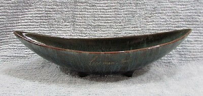 McMaster brown green pottery unusual large 15'' boat vase Carman Manitoba FREE SH