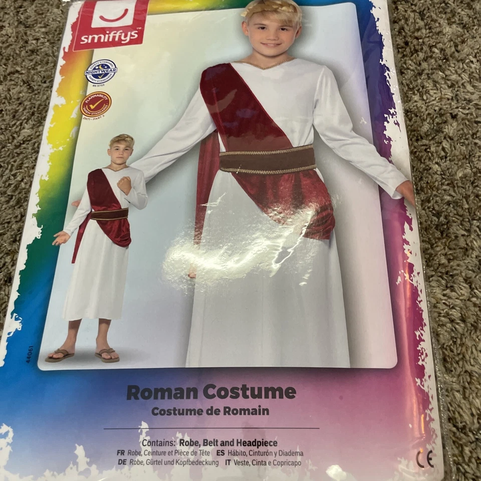Disfraz Romano, Blanco, con Bata, Cinturón y Tocado - (Talla: Grande.. COSTO-M NUEVO Foto 2 de 2