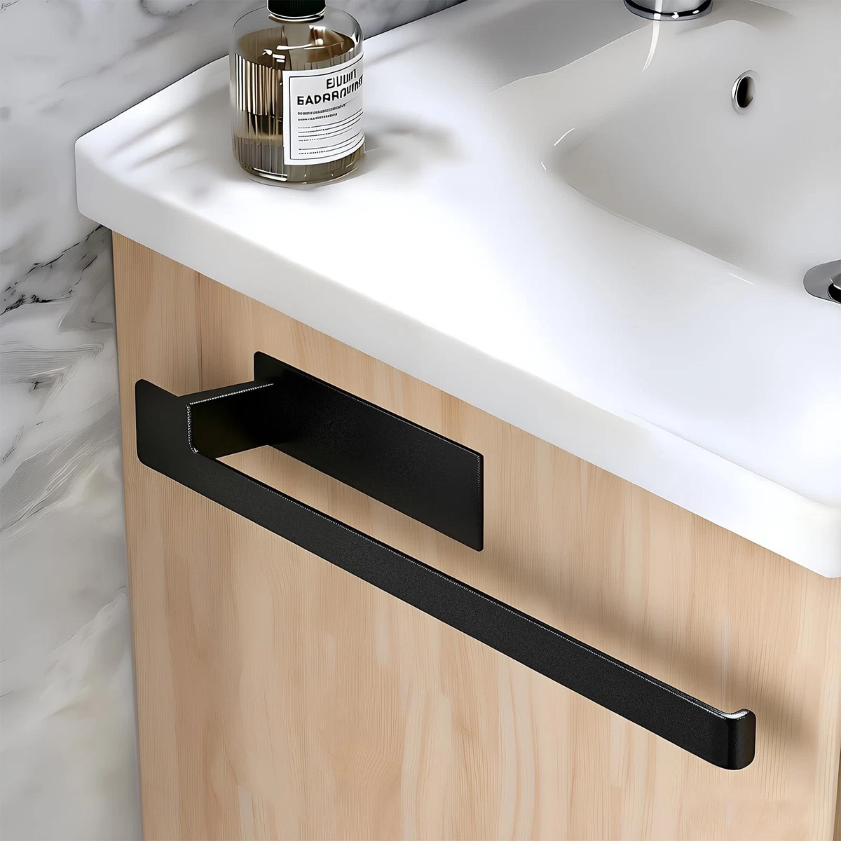 Porta Asciugamani Ad Anello In Acciaio Inox SUS304 Nero, Autoadesivo Senza Fori, Per Bagno E Cucina, Lunghezza Asta 20,3 Cm