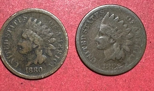 1880 & 1882 Good US Indian Head Cent! Old US Coins!