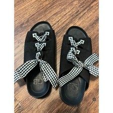 GB Gianni Bini Women's Slip On Sandals Flats Size 8 M Leather Upper Fabric Bow