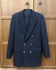 Vintage Brioni Navy Blue Wool Double Breasted Blazer Gold Button