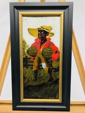 Primitive 20th Century African American Outsider Folk Art Oil Painting