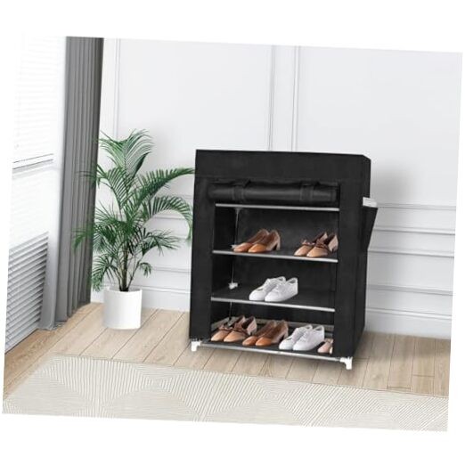 Tall 4-Tier Non-Woven Black Shoe Rack Organizer for Closet or Entryway-image
