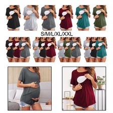Women's Maternity Shirts Double Layer Soft Fashion Breast Feeding Short Sleeves