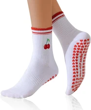 Cute Pilates with Grips Socks for Women Ruffle Frilly Yoga Socks Non Slip Crew G
